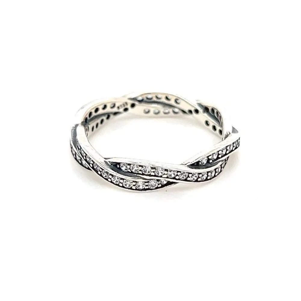 Sterling‎ Silver 925 Twist Cz Stackable Band Ring